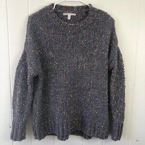 Seven7  Womens Sweater Gray with Mini Colored Pom Poms Throughout Small